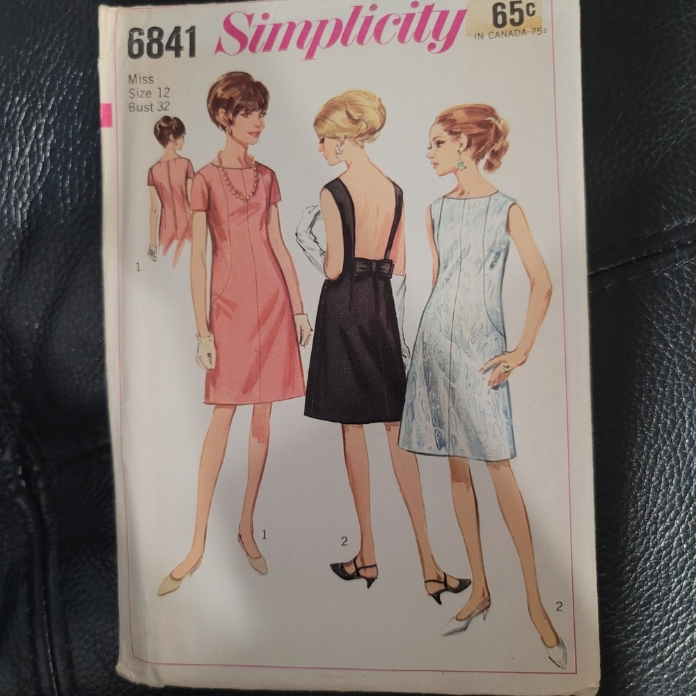 Vintage 1960s Simplicity 6841 Sewing Pattern Mod A-Line Dress Bow Back Size 12